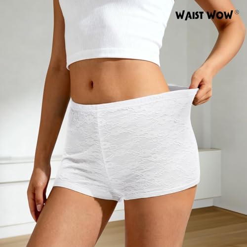 Floral Lace Booty Shorts - Women's Summer Mini Shorts, White Lace Flower, Medium