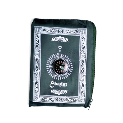 Portable Travel Prayer Mat with Compass & Weights - Green