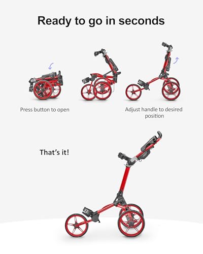 Compact 3-Wheel Golf Push Cart - Lightweight Aluminum, Red