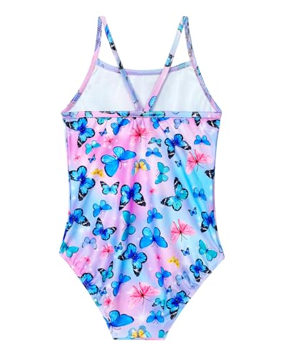 Girls One-Piece Swimsuit Quick Dry Butterfly - 9-10 Years Blue Pink