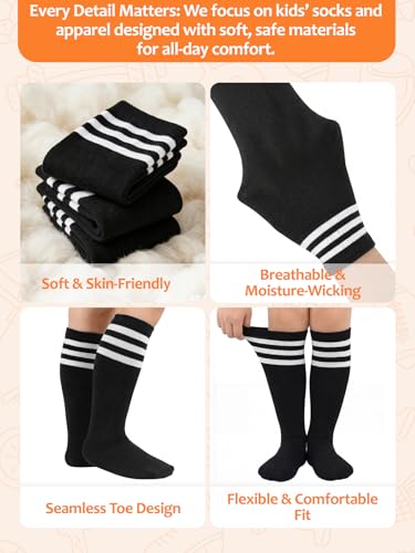 Knee High Soccer Socks for Toddler Kids - 2 Pack Black & White