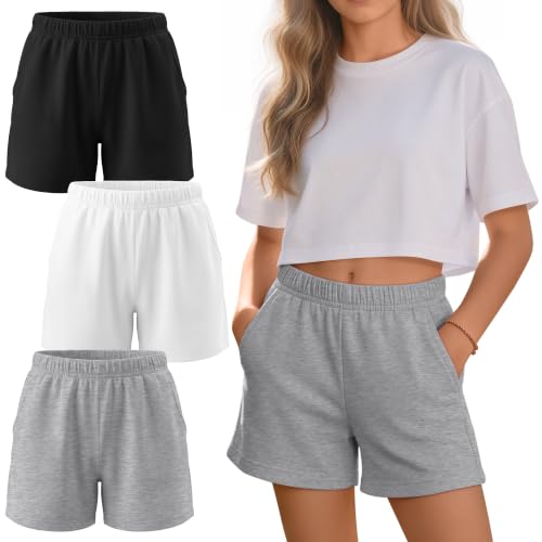 Girls' Athletic Shorts 3-Pack - 9-10 Years, White/Gray/Black