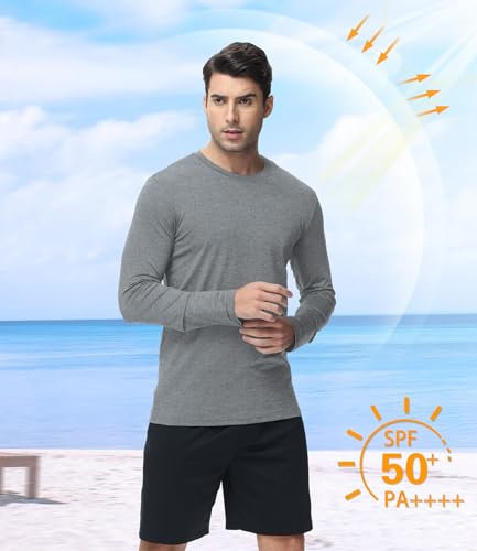 Kinglaman 6 Pack Dry Fit Long Sleeve UPF 50+ Gym Shirts - Men's Workout Tee (Large: Black, Dark Gray, Light Gray, Blue, Wine Red, Army Green)
