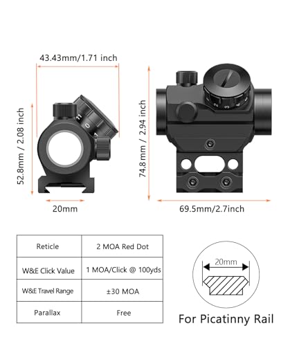 2MOA Red Dot Sight 1x25mm Waterproof Shockproof Reflex Scope