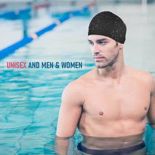 Silicone Swim Cap for Long Hair - Ergonomic Design with Ear Plugs & Nose Clip - Black, Medium