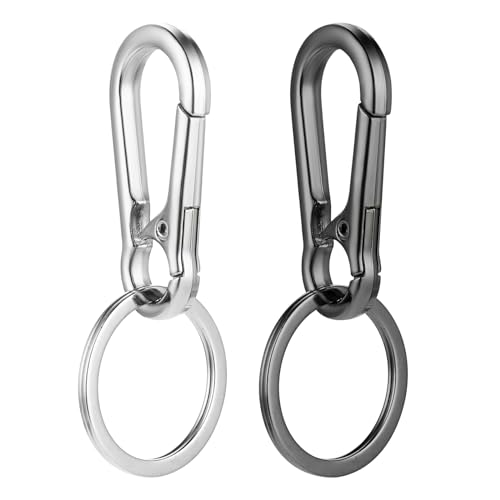 2 Pcs Heavy Duty Metal Carabiner Keychain Clip - Black & Silver