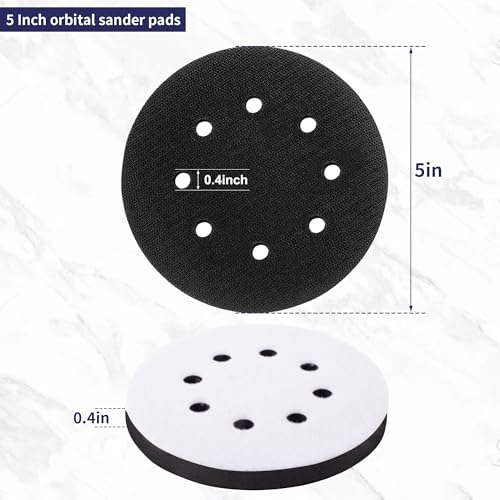 5 Pack 5 Inch Orbital Sander Pads, 8 Holes Sponge Sanding Pads Foam Sanding pad for Orbital Sander