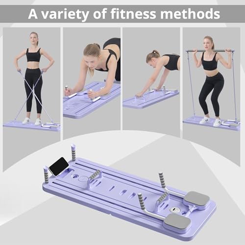 Multi-Purpose Foldable Pilates Reformer Board with Resistance Bands