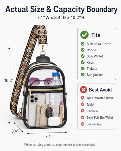 Clear Sling Bag for Stadium Events - Adjustable Strap & Detachable Strap