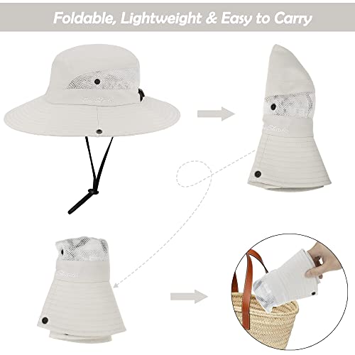 Womens Sun Hat with Ponytail Hole - UV Protection, Foldable, 6 3/4-6 7/8 Beige