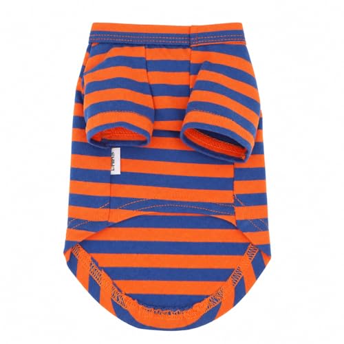 Medium Breathable Cotton Dog T-Shirt for Small Dogs Chihuahua Puppy - Orange & Blue Stripes