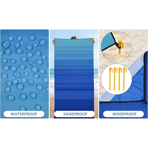 AISPARKY Striped Blue Green Gradient Pocket Waterproof Sandproof Beach Blanket 39" x 79"