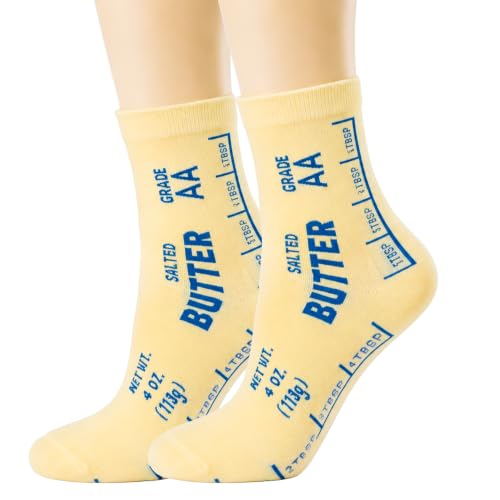 R.HORSE Butter Socks Blue, Funny Butter Graphic Crew Socks for Unisex