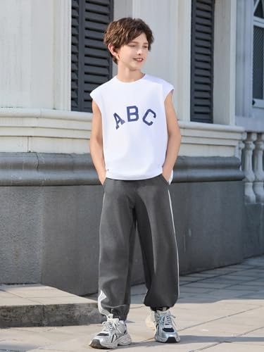 Boys Athletic Sweatpants with Pocket & Drawstring - Dark Gray, 9-10Y