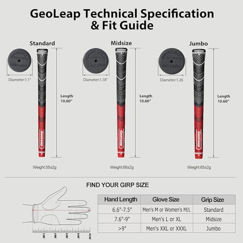 Geoleap Golf Grip Set of 13 with All Repair Kits - Midsize, All-Weather Traction