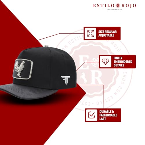 Ferreti Premium Black Baseball Cap with Rooster Metal Plate Adjustable Hat