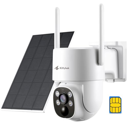 Kittyhok 4G LTE Cellular Solar Security Camera Wireless Outdoor, 2K No WiFi Security Camera, 360¡Æ Live View Pan/Tilt, Color Night Vision, 2 Way Talk, PIR Motion Sensor, Siren, Built-in SIM Card