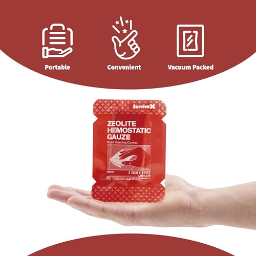 SurviveX Hemostatic Gauze 3x4ft - 2 Pack Rapid Blood Clotting Trauma Kit