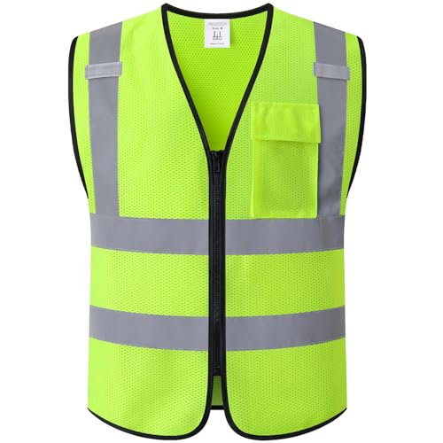 Hi Vis Reflective Safety Vest for Men Women with Chest Pocket Mesh High Visibility Class 2 Construction Vest,Meets ANSI/ISEA Standard(KZ179-Yellow-L)
