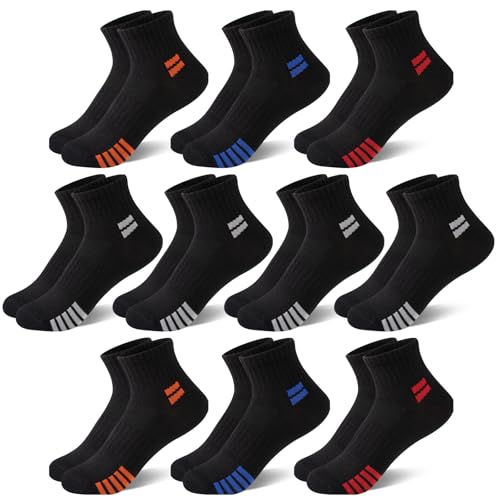 Comfoex 10 Pairs Kids Athletic Socks 7-10 Years Black Quarter Socks