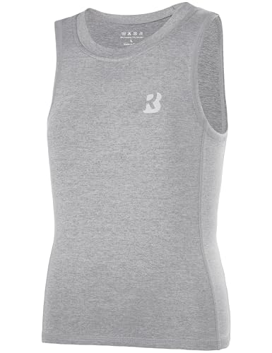 Boys Compression Tank Top - Quick Dry Athletic Base Layer - Light Gray Large