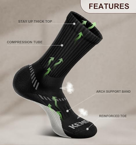 BULLIANT Men's 6-Pack Black Athletic Compression Crew Socks for Running & Gym - Size 11-13