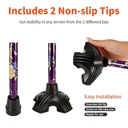 YOKABOZE Purple Glory Folding Cane for Seniors, Lightweight & Adjustable with Non-Slip Base