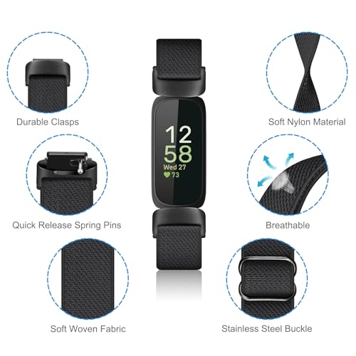 Soft Elastic Nylon Loop Band for Fitbit Inspire 3 - Black