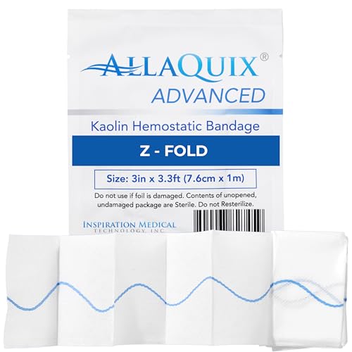 AllaQuix Kaolin Hemostatic Gauze 3in x 3.3ft, Quick Clotting Wound Dressing, 1 Pack