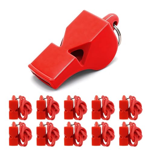 Emergency Whistles with Lanyard - Ultra Loud 120dB, Red - 5 Pack