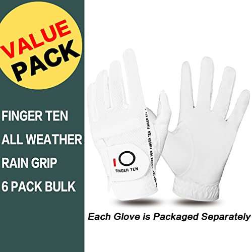 Golf Gloves for Men - 6 Pack, Left Hand, White, Large - All Weather Grip
