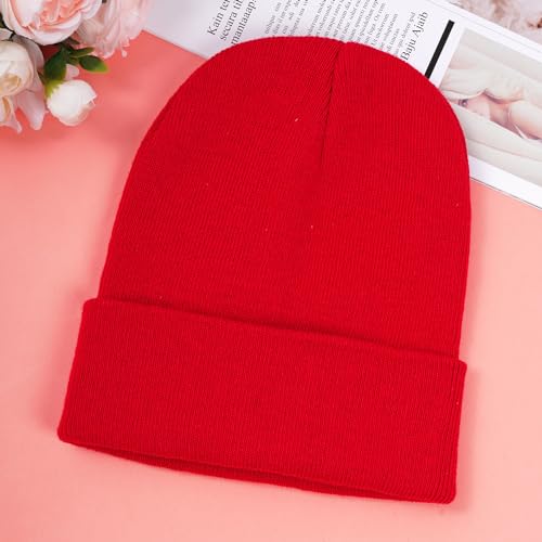 Warm Knit Beanie Hat for Men & Women - Red