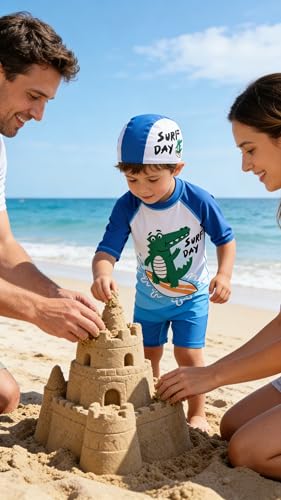 Toddler Boys One Piece Swimsuit - Blue Crocodile, UPF 50+