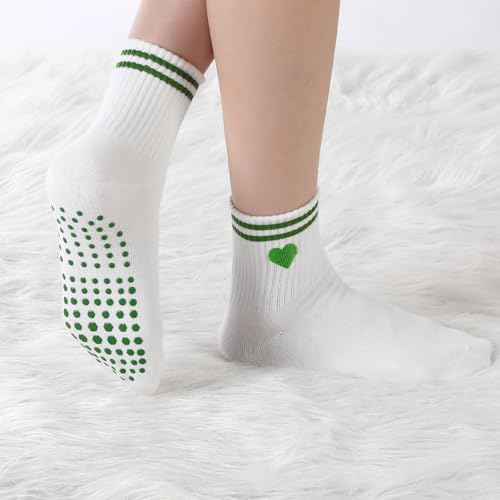 Non-Slip Pilates Socks with Grips for Women - Green Heart