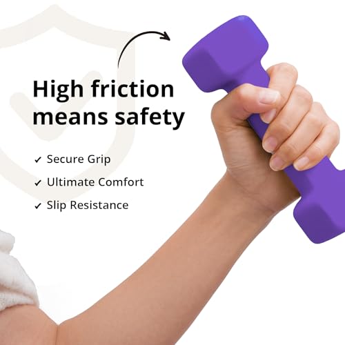 Portzon 1lb Purple Neoprene Dumbbells Set of 2 - Anti-Slip, Hex Shape, Compact