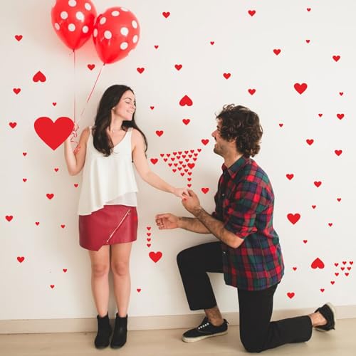 Heart Shaped Wall Decals 97Red Love Stickers-4Sheet Art Decor Window Cling Removable Murals for Kid's Room Living Room Bedroom Wedding Party Valentine's Day Decoration