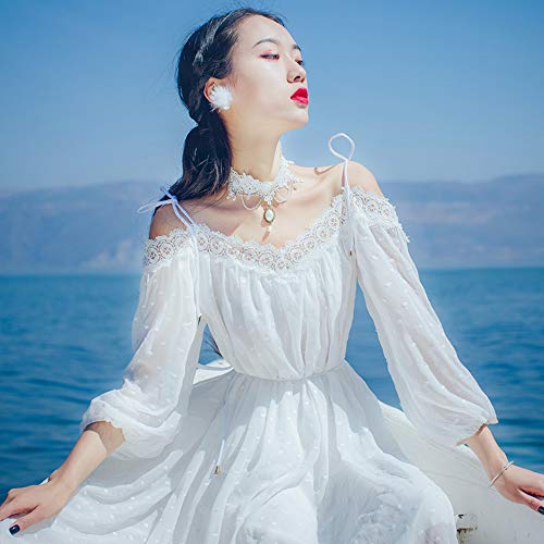 Romantic White Lace Pearl Pendant Necklace with Tassels - Bridal Jewelry