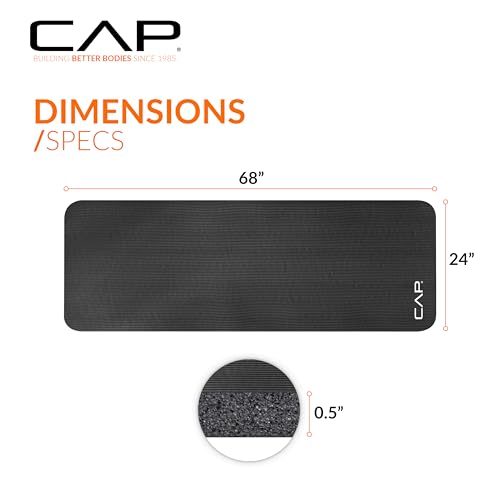 High Density 1/2-Inch Yoga Mat with Strap - Black