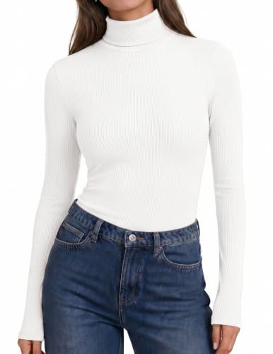 Ekouaer Womens Turtleneck Tops Winter Ribbed Long Sleeve Shirts