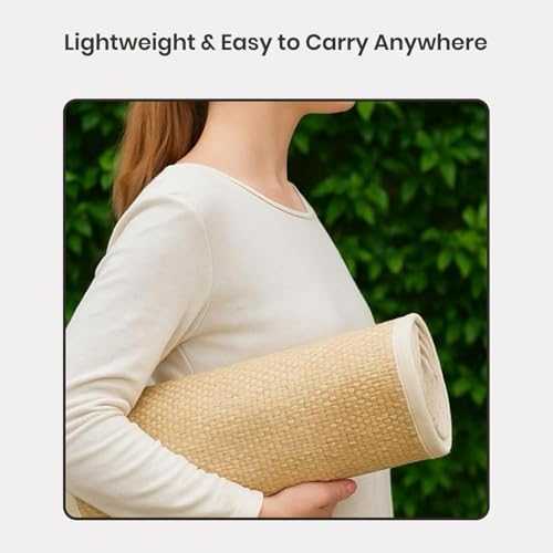 White Handmade Straw Yoga Mat for Exercise & Fitness - 72x24 Inch Eco-Friendly Reversible