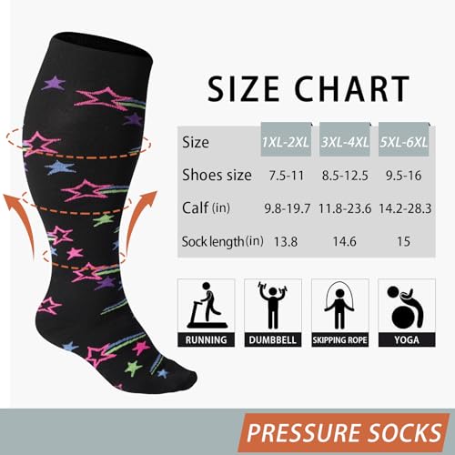Plus Size Compression Socks for Women & Men - Black & Pink Meteor - 3X-Large to 4X-Large