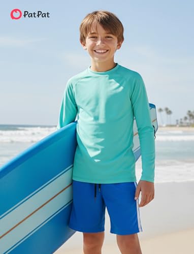 PATPAT Boys UPF 50+ Rash Guard Swim Shirt Long Sleeve Turquoise 7-8 Years