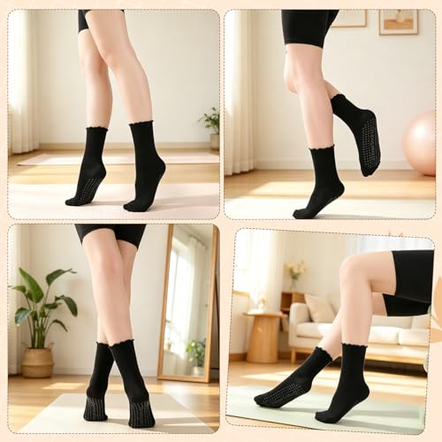 Non-Slip Pilates Grip Socks for Women - Black / Size 5