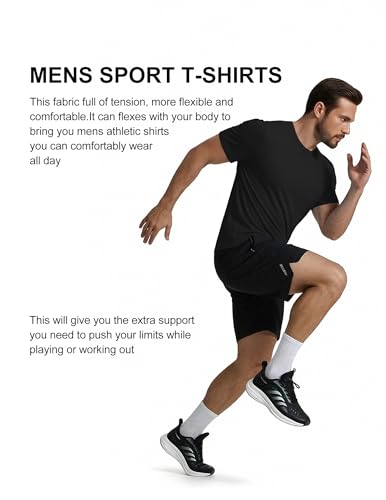 Men's Quick Dry Athletic T-Shirts 3 Pack - Small, Black