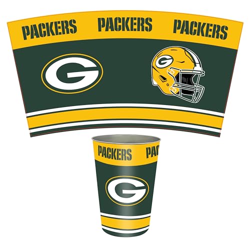 Green Bay Packers Wastebasket - 15" Tin Trash Bin with Logos