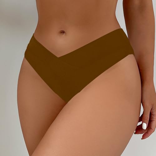 High Waisted Ribbed Cheeky Bikini Bottom - X-Large Brown