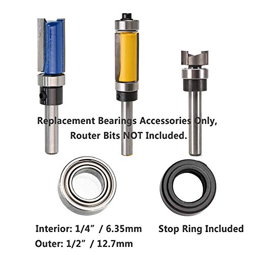Yakamoz 5-Set Router Bit Bearings Replacement Kit Bottom Mounted Ball Bearing Guide Fits 1/4 Inch Shank Router Bits | Inner Dia. 1/4¡± & Outer Dia. 1/2¡±, Fixed Collar Included
