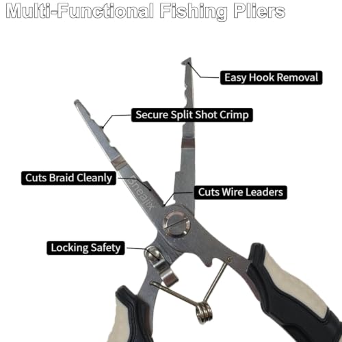 Fishing Pliers 6.7" Multi-Tool with Safety Lock & Extended Reach