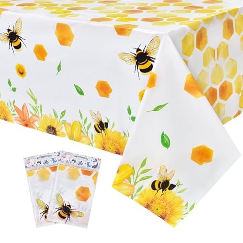 Bee Tablecloth - 2 Pack 108"x54" Disposable Plastic Cover