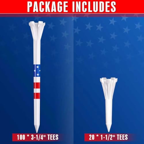 5-Prong Golf Tees - 120 Pack with Star & Stripe Marking System - 100 x 3-1/4" Tees